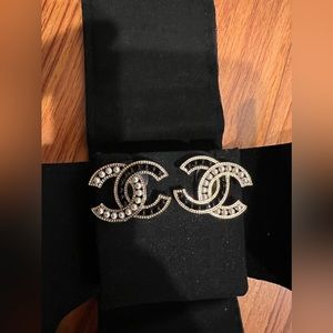 Auth. Chanel CC logo stud earrings.